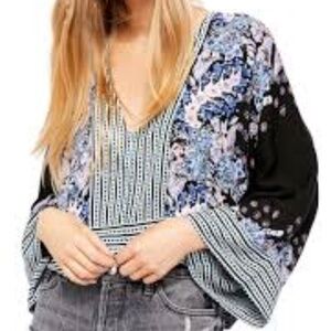 Free People Printed Kimono Sleeve Blouse